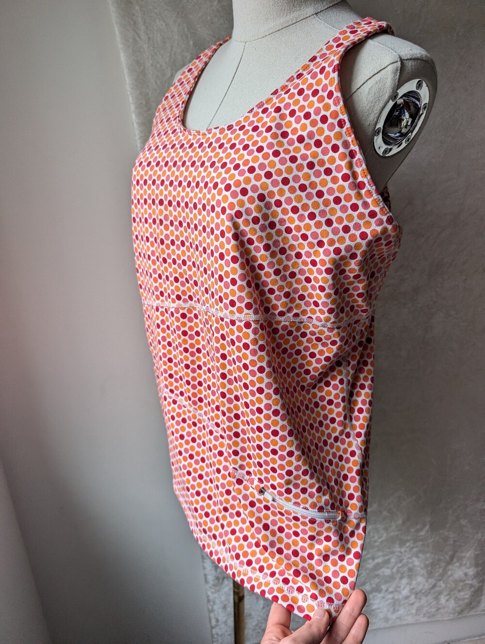 Lands End Retro Red Orange Polka Dot Swim Top Zip Pocket Size Large